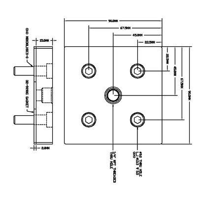 32-909014N-1 MODULAR SOLUTIONS PNEUMATIC PLATE 90MM X 90MM WITH GASKET 1/4" NPT THREADED CENTER THRU HOLE